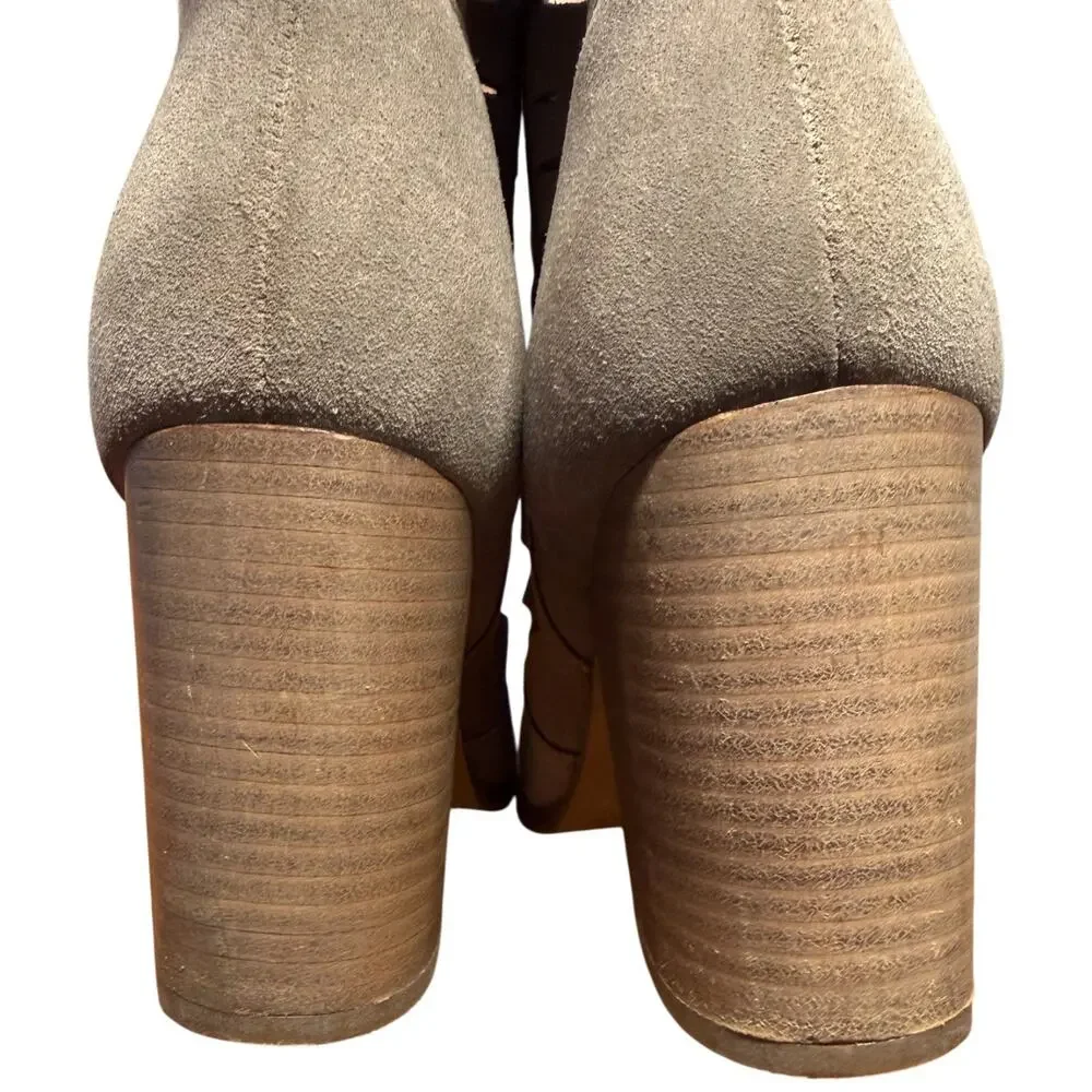 SEYCHELLES Let's Go Crazy Women 8.5 Taupe Suede Cutout Block Heel Ankle Boots